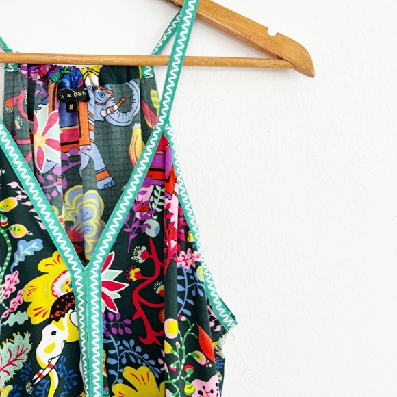 American & Beyond Boho Novelty Print Elephant Floral Coastal Maxi Dress Size M - Picture 6 of 14